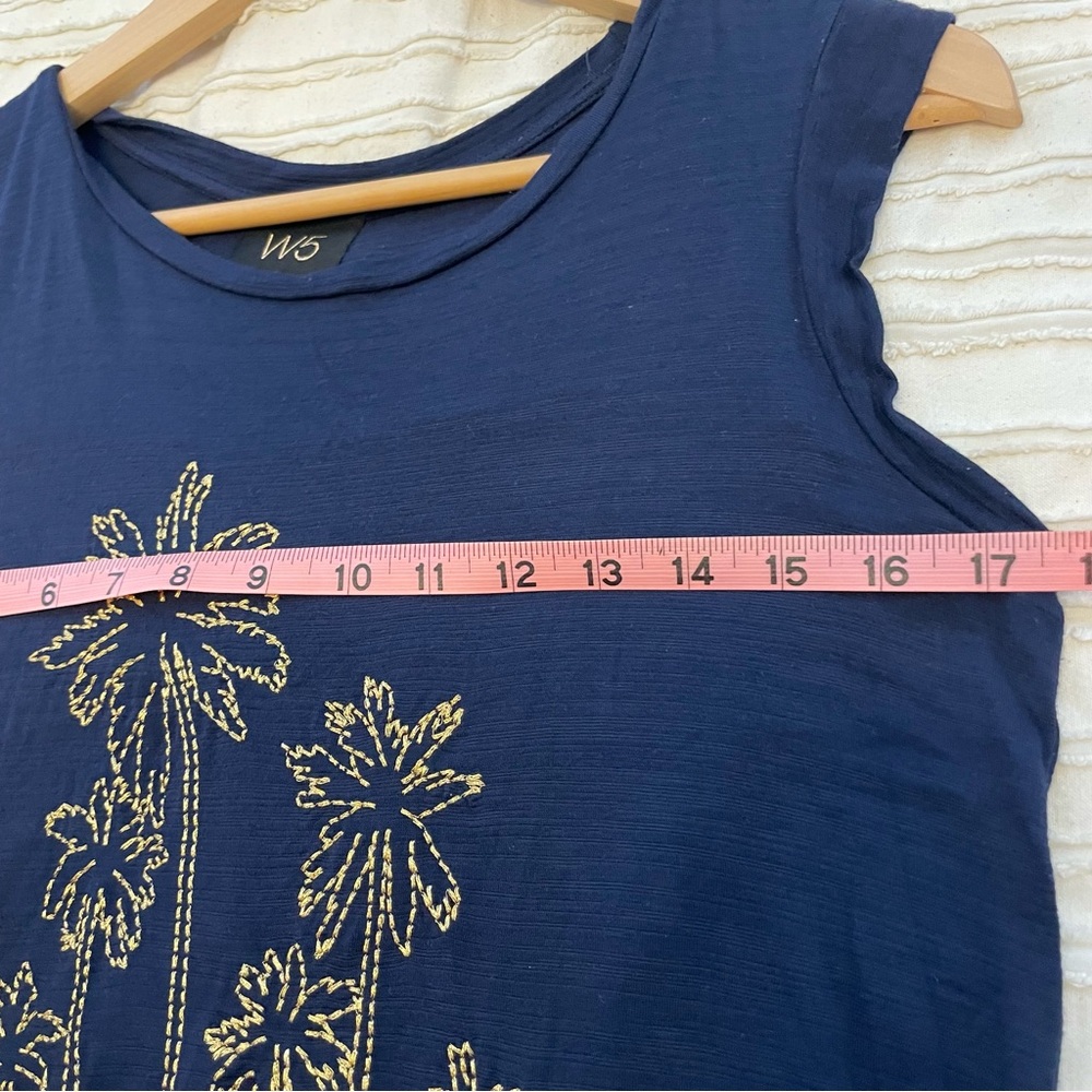 Anthropologie navy tank with gold threaded palm trees. Size S. W5 brand. - Picture 3 of 5